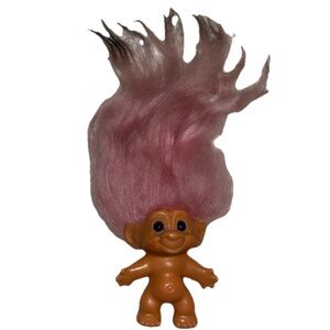 Vintage 60s Unmarked 2.5" Troll Doll Pink Hair Black‎ Dyed Tips Blue Glass Eyes